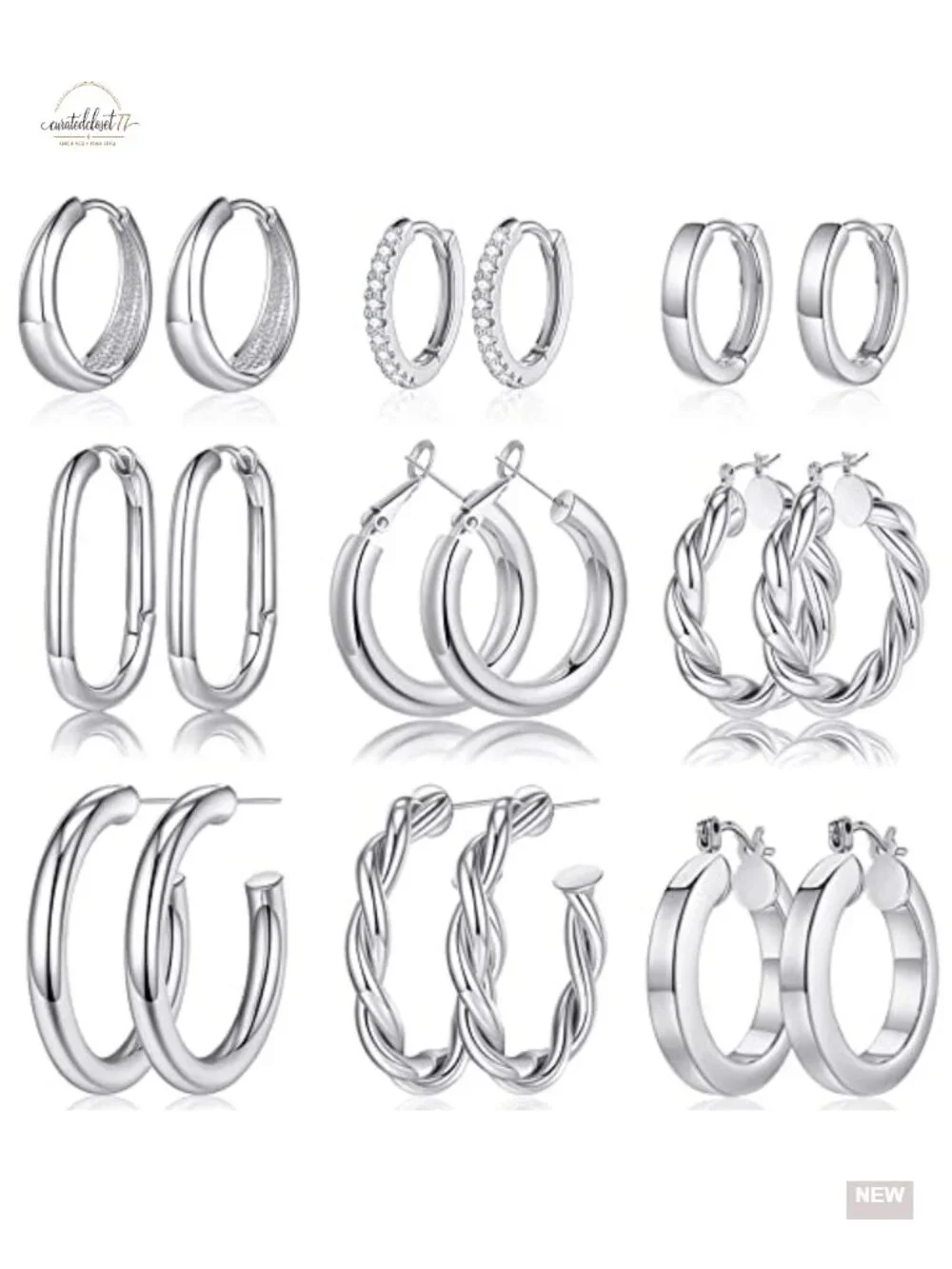 9 Pairs 14K Real Gold Plated Chunky Hoop Earrings Set for Women Hypoallergenic